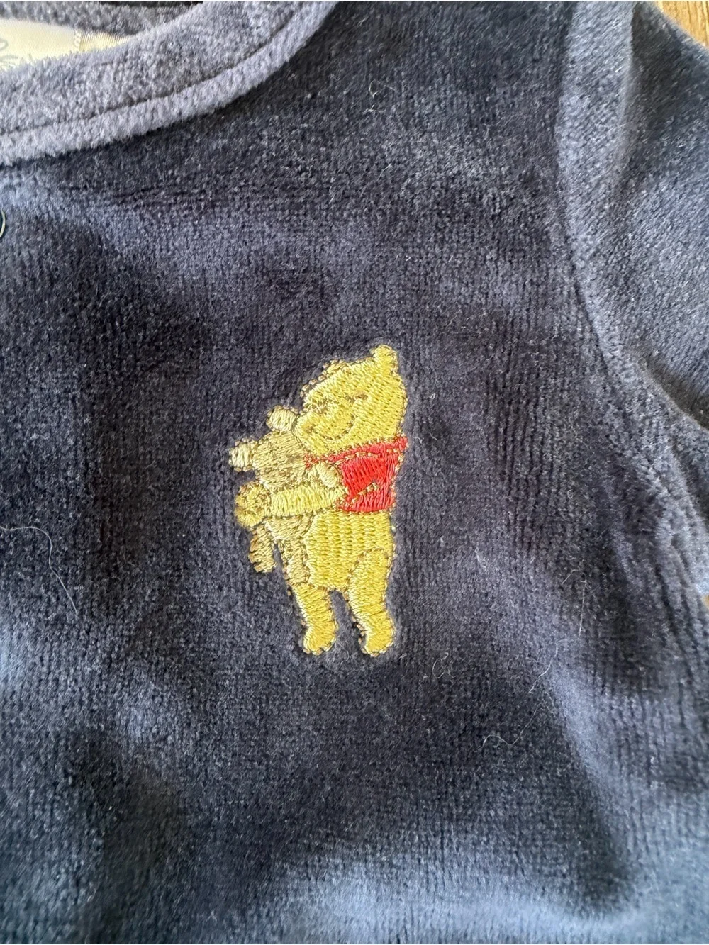 Disney Navy Velour Vintage Baby Footed One-Piece with Winnie the Pooh Patch